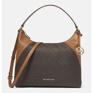 New! MICHAEL KORS MK Signature Logo Aria Large Shoulder Bag Crossbody Bag Brown